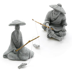 DUZFOREI figurine pêcheur assis sur pierre, décor zen pour aquarium.