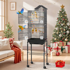 DWVO cage oiseau métallique 62 pouces avec porte-toit, pratique et spacieuse.