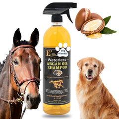 Shampoing sans eau E3 à l’huile d’argan pour cheval, soin rapide de la crinière et de la queue.
