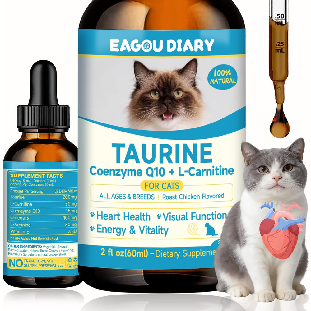 Eagou Diary Taurine pour chats, flacon gouttes 60 ml, soutien cardiaque
