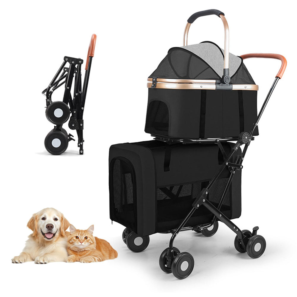 Poussette Eanpet pour deux chiens et deux chats en extérieur, pratique pour les balades quotidiennes.