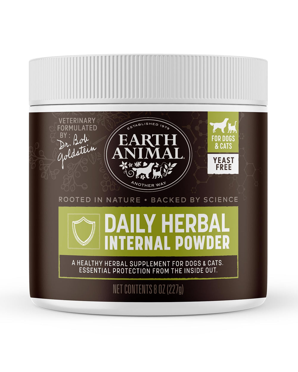 Earth Animal Apothecary poudre a base d'herbes interne pour chiens et chats soutient les defences naturelles