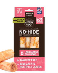 Earth Animal No Hide Chews – rouleaux longue durée au saumon pour chien moyen.