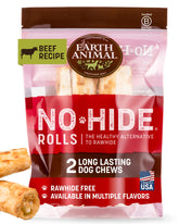 Earth Animal No Hide Chews – rouleaux de bœuf moyen, mâche longue et satisfaisante.