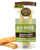 Earth Animal No Hide Chews: rouleaux grands porcs, sans cuir, parfaits pour chiens actifs.