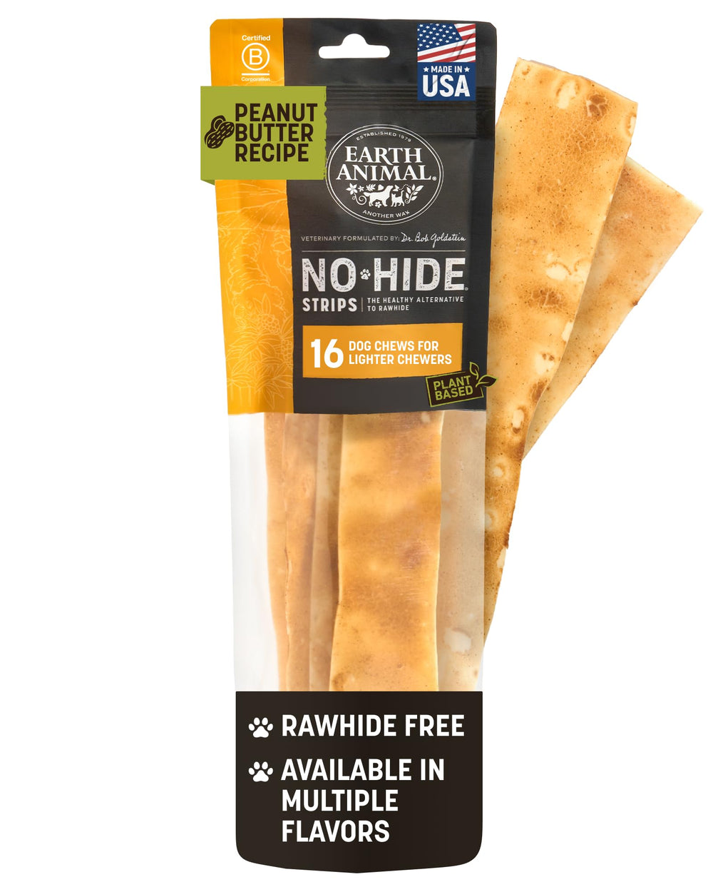 Earth Animal No Hide Strips: tranches sans peau au beurre d'arachide, faciles à digérer.