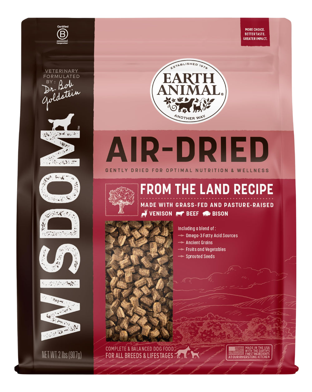 Earth Animal Wisdom sechee-a-l-air sachet 2-livres, présentation pratique pour chaque repas.