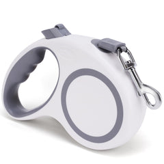 Laisse retractable EC.TEAK blanche pour chiens, poignée ergonomique et mouvement fluide.