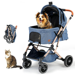 EchoSmile Poussette chien moyen 4 roues, stabilité pour longues balades.