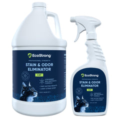 Eco Strong – bouteille spray enzymatique chat, élimine les odeurs et taches durablement sur surfaces variées.