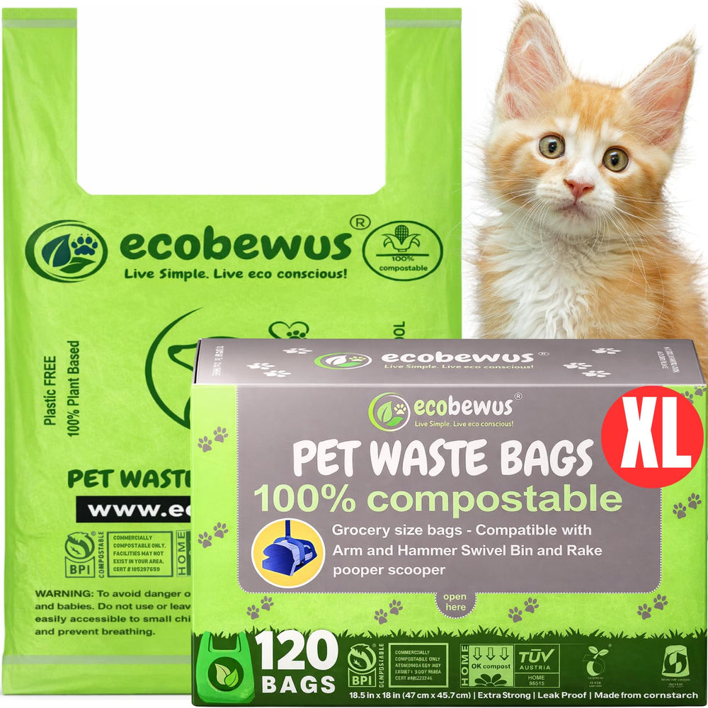 ecobewus Sacs dechets animaux XL 120ct avec anse, pratique pour litière et déjections avec poignée