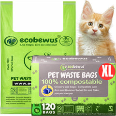 ecobewus Sacs dechets animaux XL 120ct avec anse, pratique pour litière et déjections avec poignée