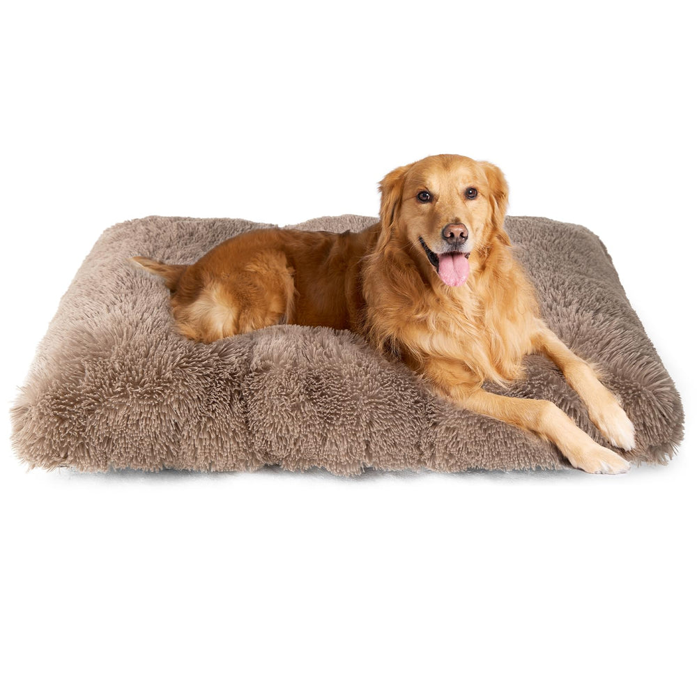 Le lit EHEYCIGA XL en peluche camel, repos doux et rassurant.