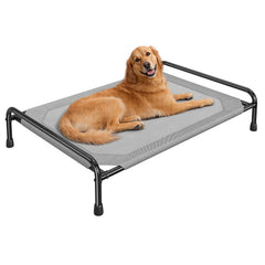 Ekisemio lit chien elevé gris avec cadre robuste, confort et sécurité.