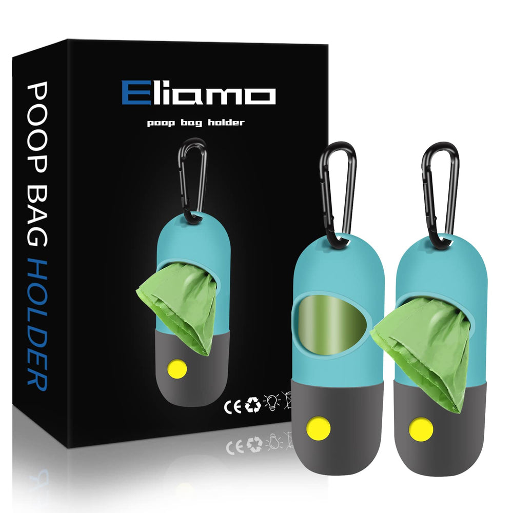 Distributeur Eliamo avec LED pour sacs à crottes, idéal lors des balades nocturnes.
