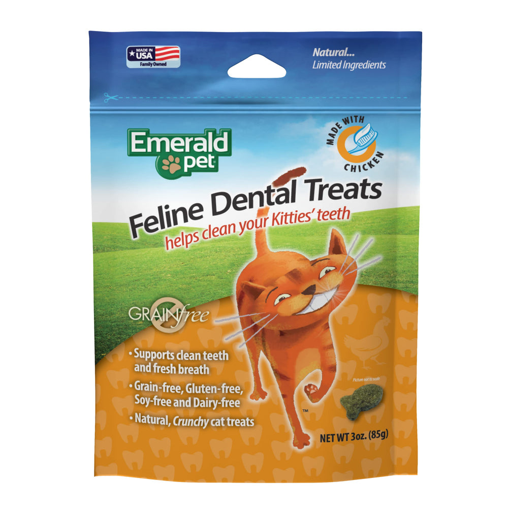 Emerald Pet Feline Dental Treats — boîte 3oz prête pour le soin dentaire quotidien
