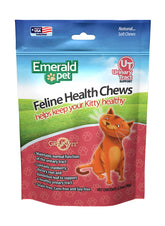 Emerald Pet Feline Health Chews UT Support sur bouteille, friandises molles pour soutenir l’urinaire du chat.