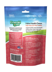 Emerald Pet Feline Health Chews UT Support sur emballage, récompense appétente et pratique.