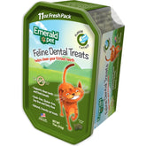 Emerald Pet friandises dentaires sans céréales pour chat, dégustation naturelle.