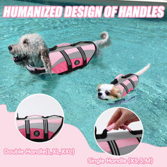 EMUST gilet sauvetage chien rose neon vue arriere, design lumineux.