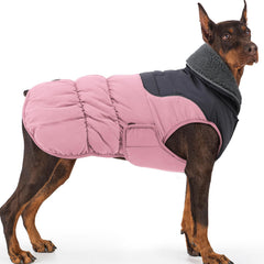 Manteau EMUST pour chien grand format L, col en fourrure rose, chaleur douillette pour l'hiver.