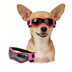 Lunettes Enjoying pour petit chien rose avec cadre TPU, confort et protection visuelle.