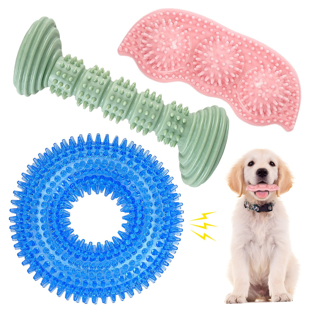 ENZZROA jouet dentition chien donut siffleur stimule le jeu et masse les gencives.