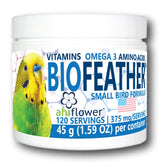 Equa Holistics BIOFeather: poudre saupoudrée sur nourriture de perroquet pour soutenir la croissance des plumes.