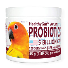 Bouteille Equa Holistics HealthyGut montrant le complément pour la digestion des oiseaux.