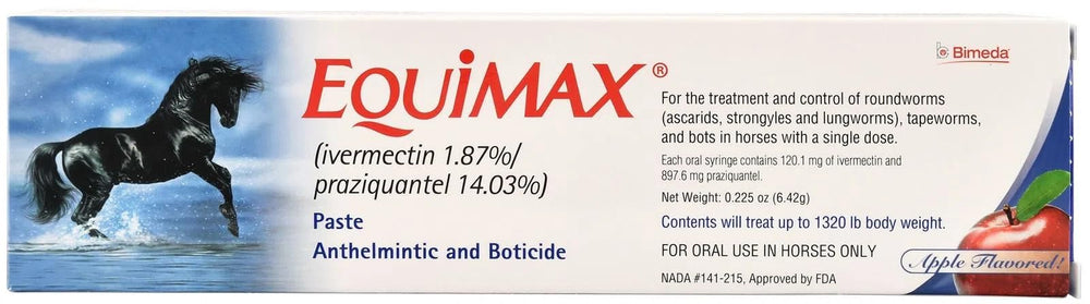 Equimax Pâte Déparasitaire avec seringue-applicateur pour un dosage précis chez le cheval.