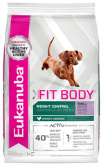 Aliment Eukanuba Fit Body, sachet 15 livres, idéal pour petit chien actif.