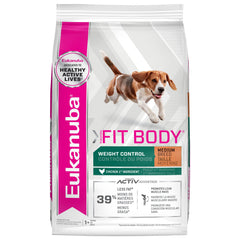 Eukanuba Fit Body Weight Control, sac de croquettes, aide au maintien d'un poids sain.