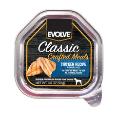 Boîte Evolve Poulet Classique, repas appétissant pour chien de petite taille.