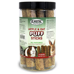 Emballage des Apple & Oat Puff Sticks avec le logo Exotic Nutrition visible.