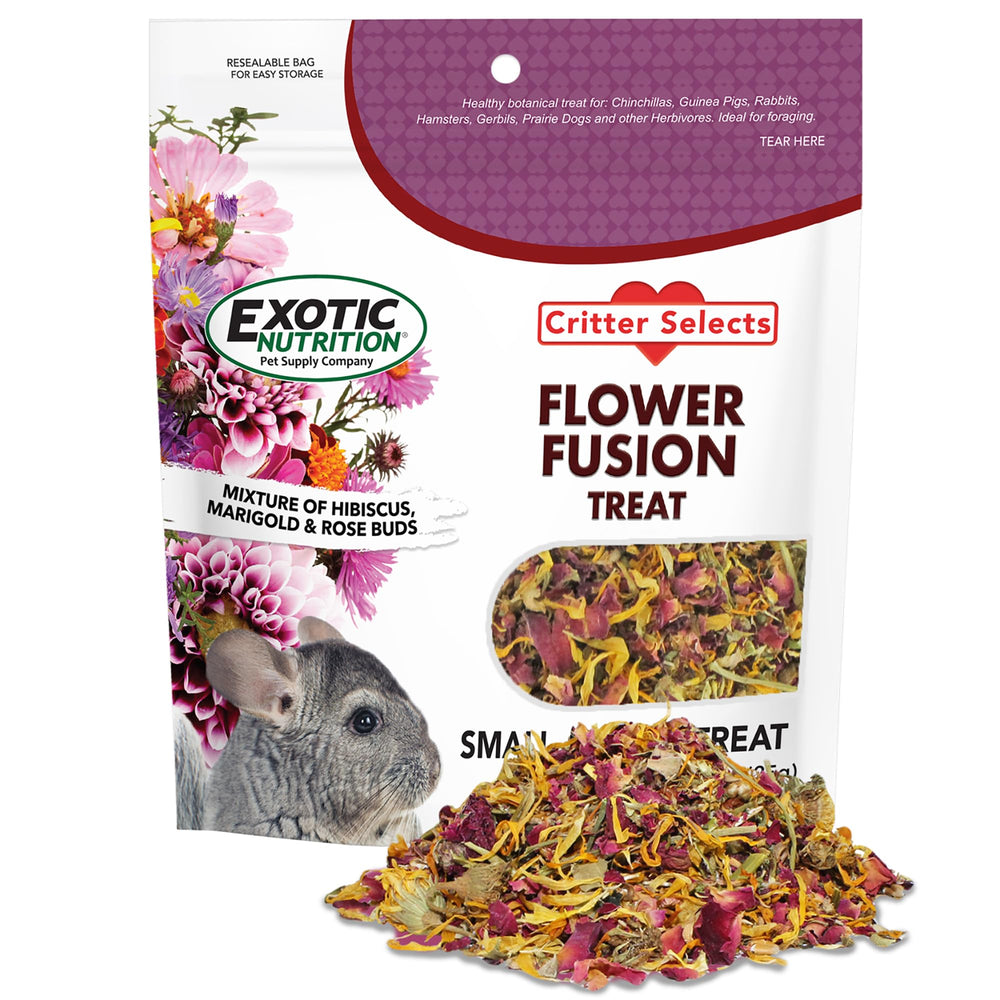 Emballage Friandise Fusion de Fleurs Exotic Nutrition prête à offrir aux herbivores.