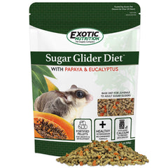 Exotic Nutrition - emballage du régime marsupial volant papaye et eucalyptus, pratique et stockable.