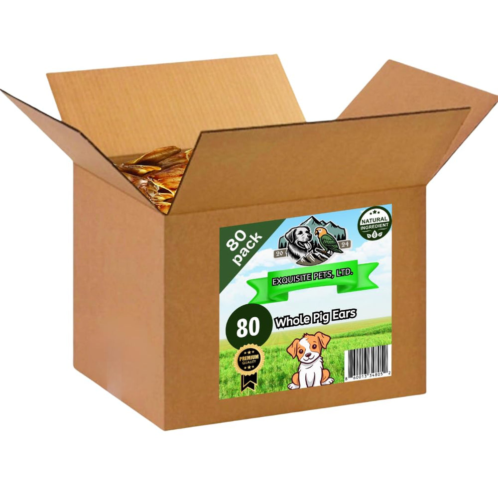 Exquisite Pets lot de 80 oreilles porc rôti, snack naturel pour chiens