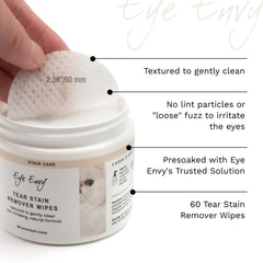 Lingettes Eye Envy sans colorants et parfum respectant la peau délicate des yeux.