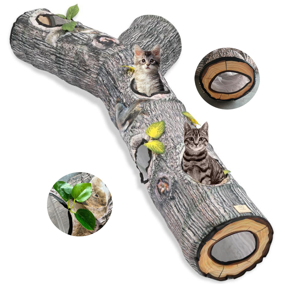 Falukasa tunnel-tronc-arbre-chat-avant: tunnel élégant pour chats, stimule l'activité.