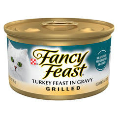Fancy Feast boîte dinde grillee avec jus: repas humide savoureux pour chat adulte.