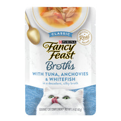 Fancy Feast Broths Classique: thon-anchois-poisson-blanc, supplément appétissant pour repas.