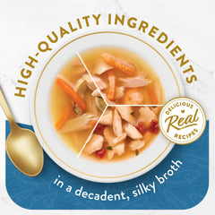 Fancy Feast Broths Classiques saumon-avec-legumes: goût raffiné et hydratation.