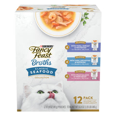 Fancy Feast Broths Classiques thon-poisson-blanc-legumes: complément savoureux pour croquettes.