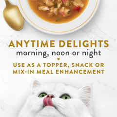 Fancy Feast Broths, langouste visible, expérience premium pour repas variés.