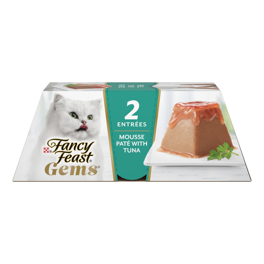 Fancy Feast Gems Mousse au thon avec halo de gravy, repas appétissant pour chats.