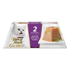 Purina Fancy Feast Gems Pate Mousse Dinde avec jus nappant et texture soyeuse.