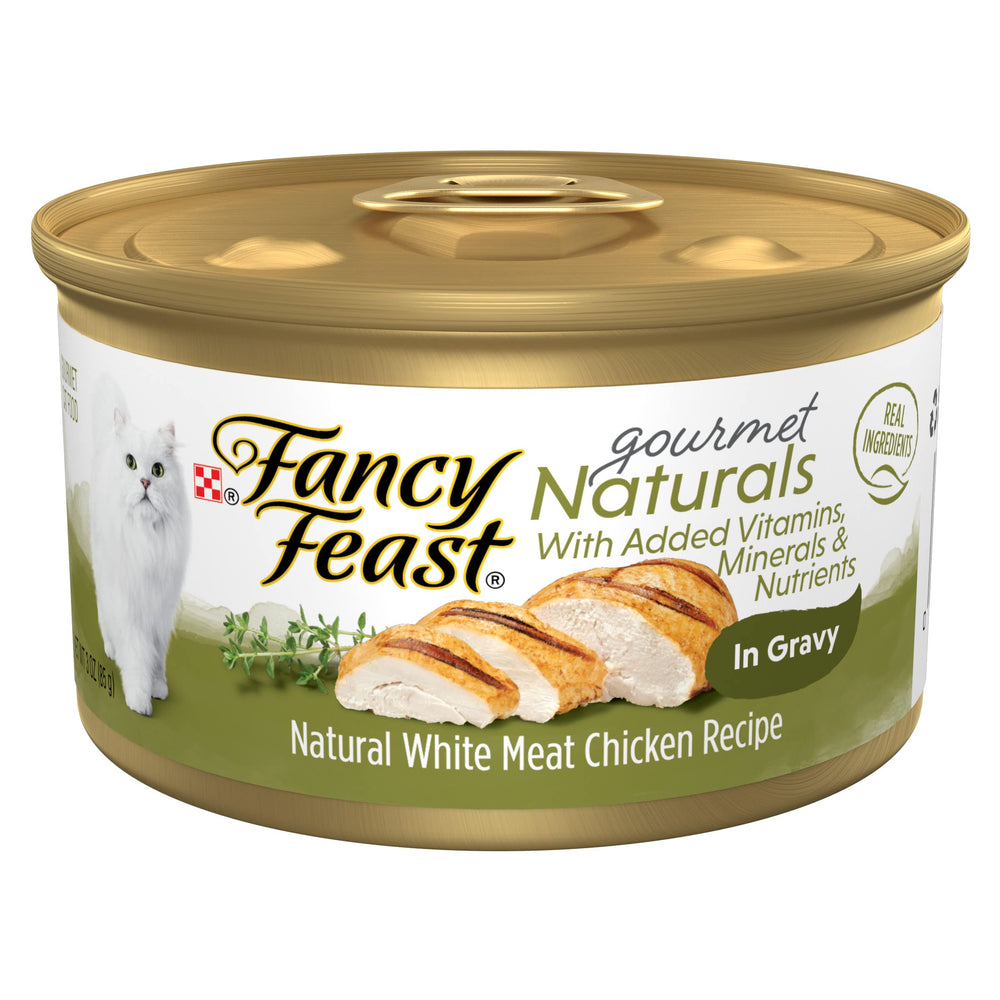 Fancy Feast Gourmet Naturals: poulet blanc en sauce, source de protéines pour chat.