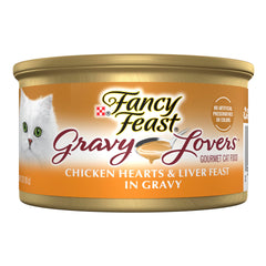 Fancy Feast Gravy Lovers cœurs de poulet et foie en sauce, repas riche en protéines.