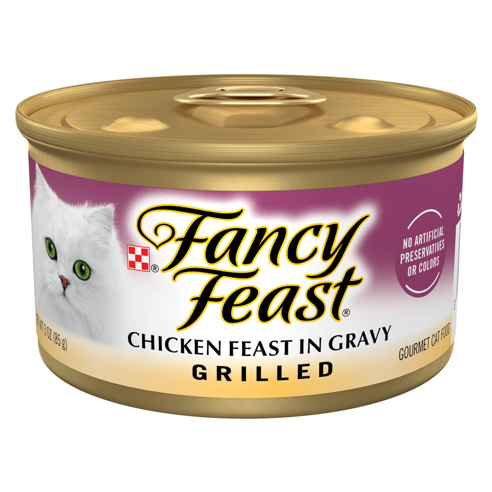 Fancy Feast Grilled poulet en sauce; boîte 85 g prête à servir, repas rapide.