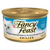 Fancy Feast Grilled – nourriture humide au poisson blanc et thon en sauce, repas savoureux pour chat.